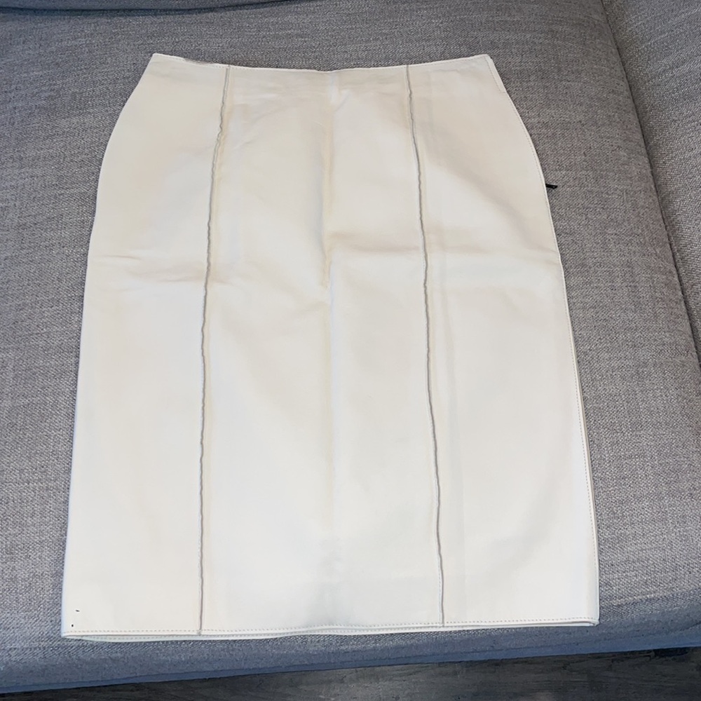 NWOT Maison Martin Margiela 1 Pencil Genuine Leather Midi Skirt Ivory Size 4